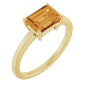 14K Yellow Natural Citrine Emerald Cut Ring