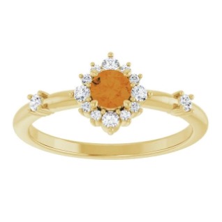  14K Yellow Natural Citrine & 1/6 CTW Natural Diamond Halo-Style Ring