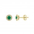 14K Yellow Gold Emerald and Diamond Halo Earrings