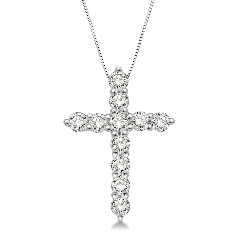 14K White Gold Diamond Cross Pendant on Chain