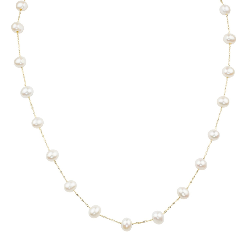 14K Yellow Gold White Freshwater Pearl Necklace