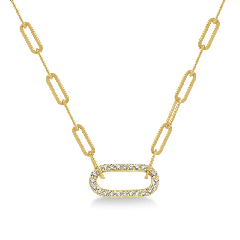 14K Yellow Gold Diamond Paperclip Necklace